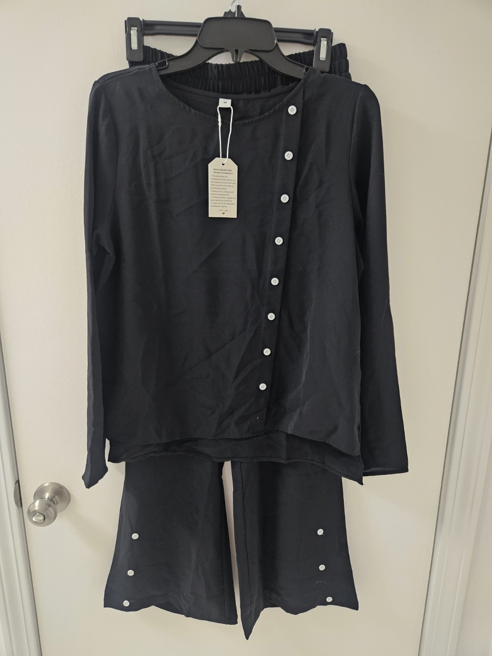 Women's Dark Navy Button-Accent Two-Piece Jumpsuit Set
